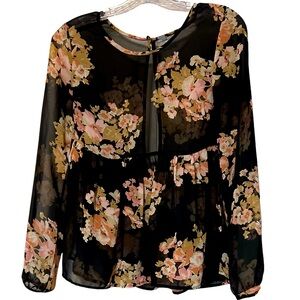 Charlotte Russe Sheer Floral Babydoll Top Size XS Black Multi whimsigoth…